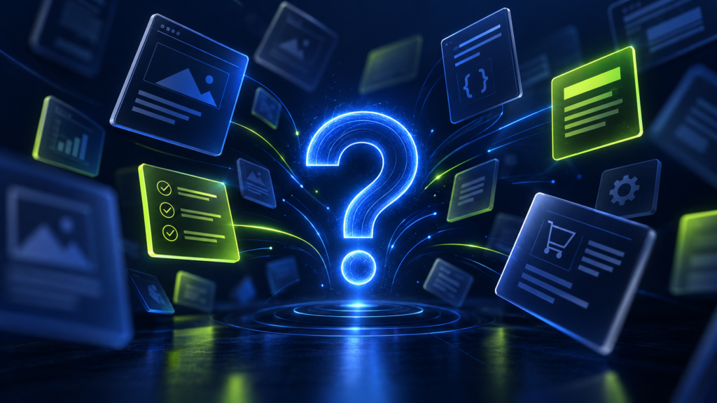 Concept illustration of an AI assistant selecting which web sources to cite in an answer