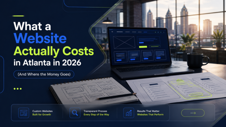 Web designer reviewing website pricing tiers and a project scope in an Atlanta studio
